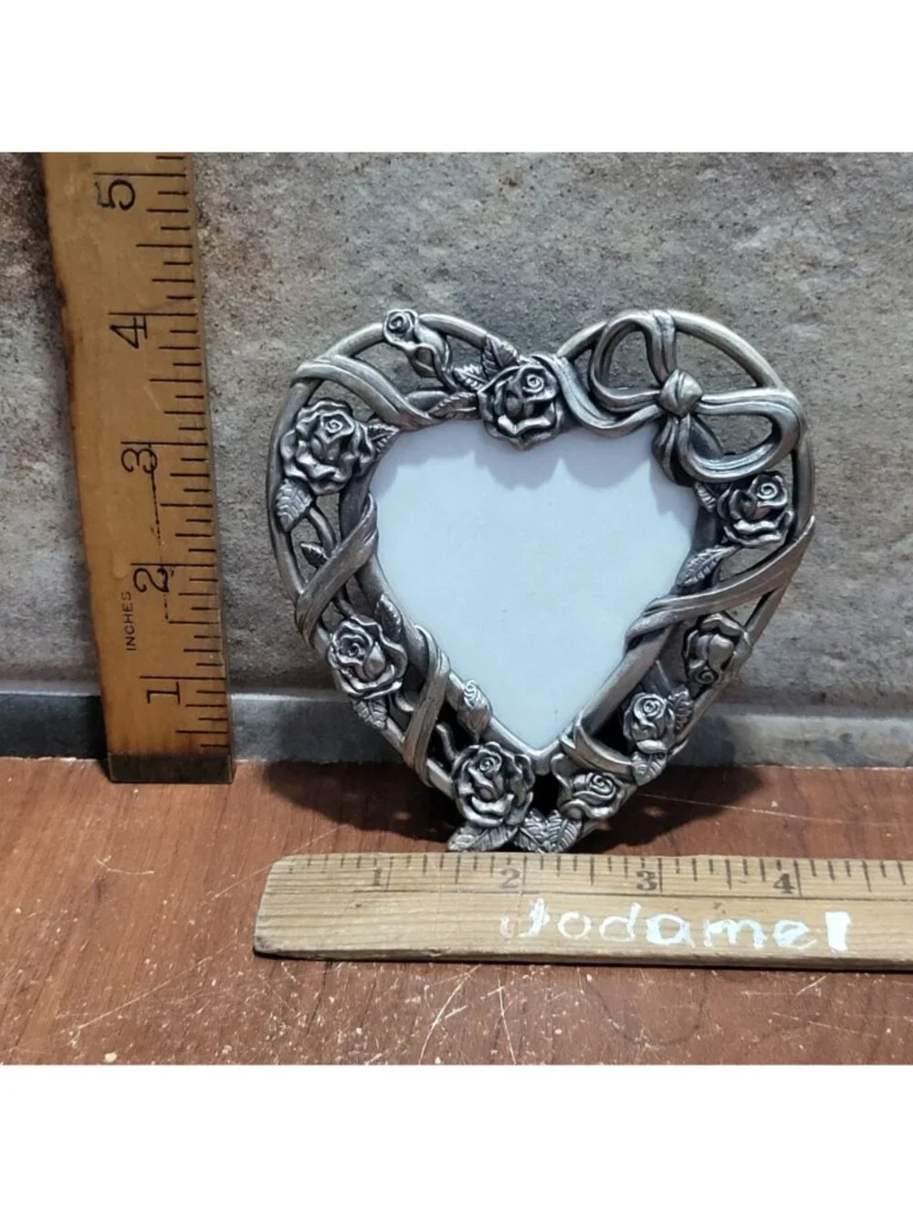 Vintage Pewter Metal Heart Shaped Picture Photo Frame